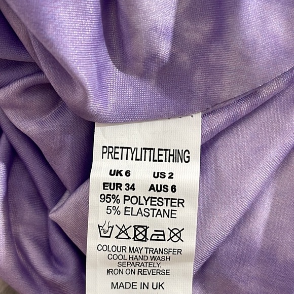 PRETTY LITTLE THING Shape Lilac Tie Dye Slinky Ruched Side Crop Top Size 2 New - Picture 6 of 8